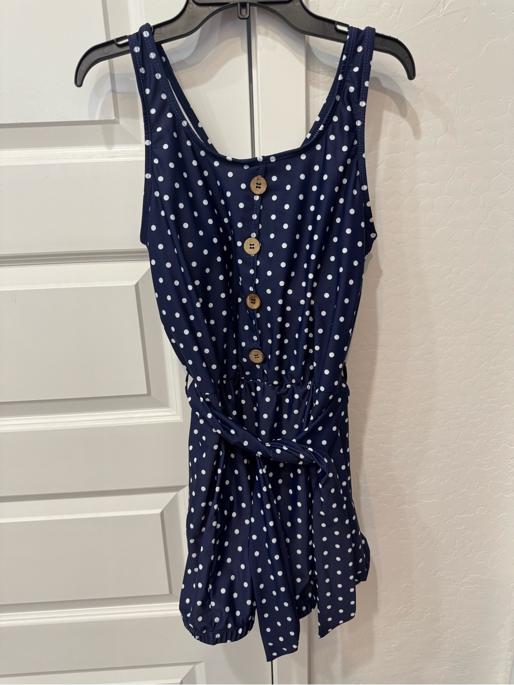 Navy Polka Dot Button-Front Swim Romper NWOT